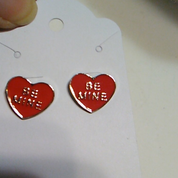 Jewelry - Nwot Red Heart Shaped Earrings
